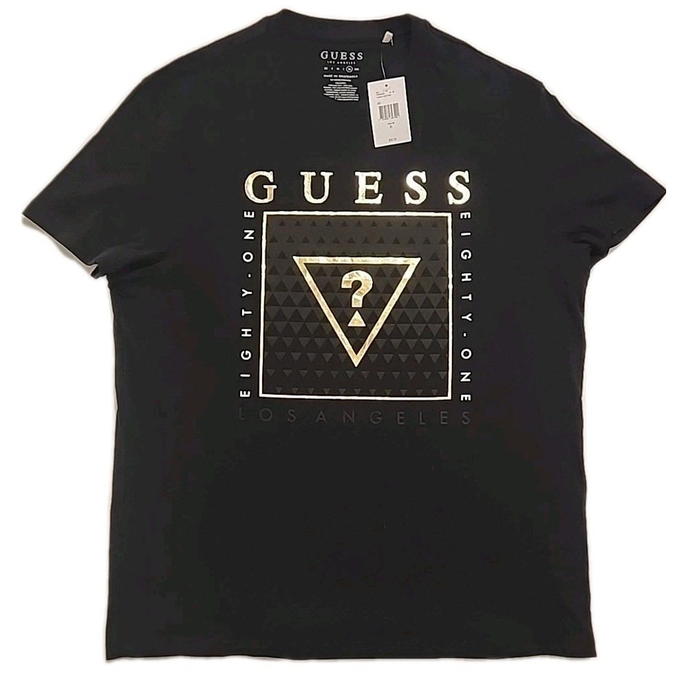GUESS Los Angeles Men's Short Sleeve T-Shirt Black, Gold, Hassan Logo Size XL